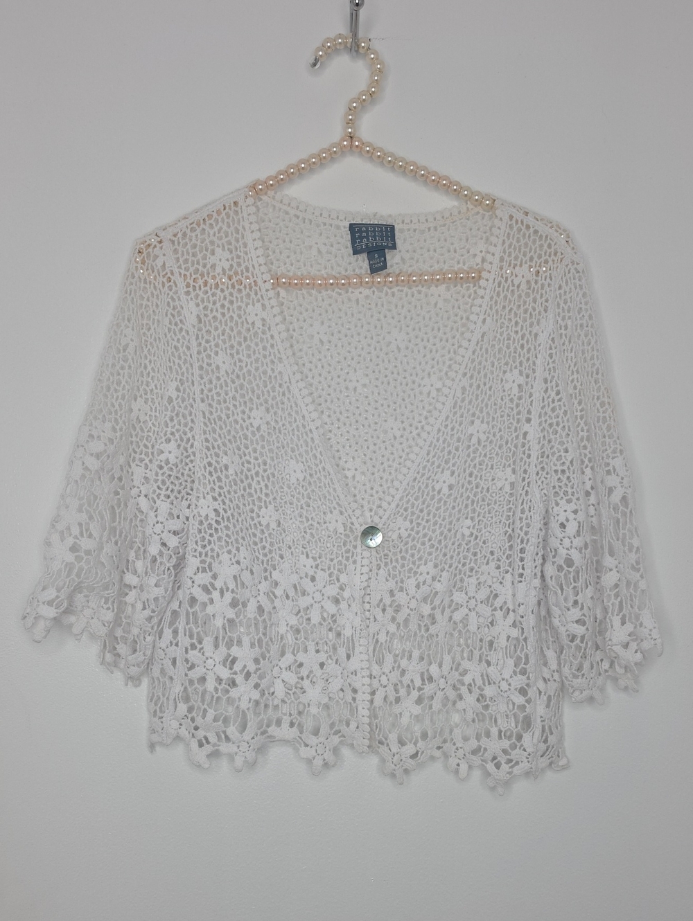Rabbit Rabbit Rabbit White Crochet Button-Front Women's Sweater Cardigan S - Picture 5 of 7